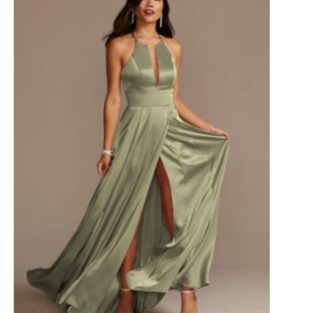 Signature Green Halter Ruched Gown